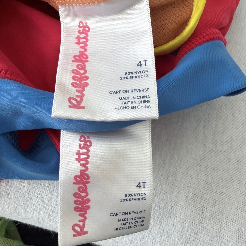RuffleButts Rash Guard Swimsuit Kids 4T Colorblock Ruffle 2 Piece Set Primary - Picture 5 of 7